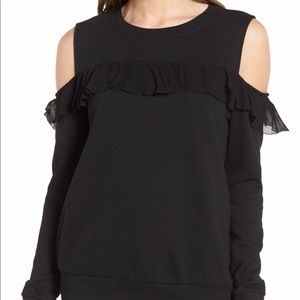 Halogen ruffle cold shoulder sweatshirt.